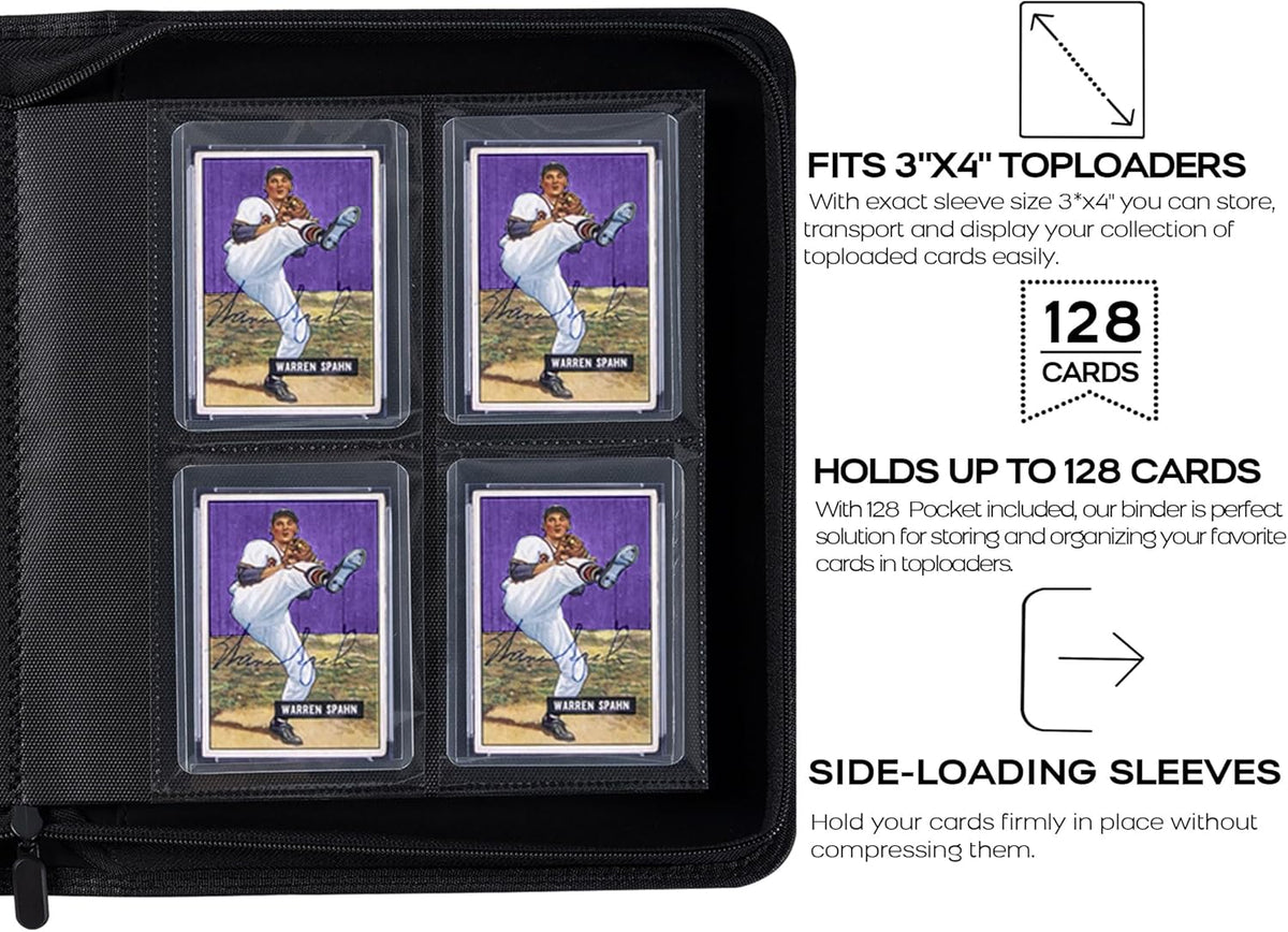 Top Loader Binder - 4 Pocket Design Holds 128 Trading Cards | Classic Purple, 3" x 4" Size