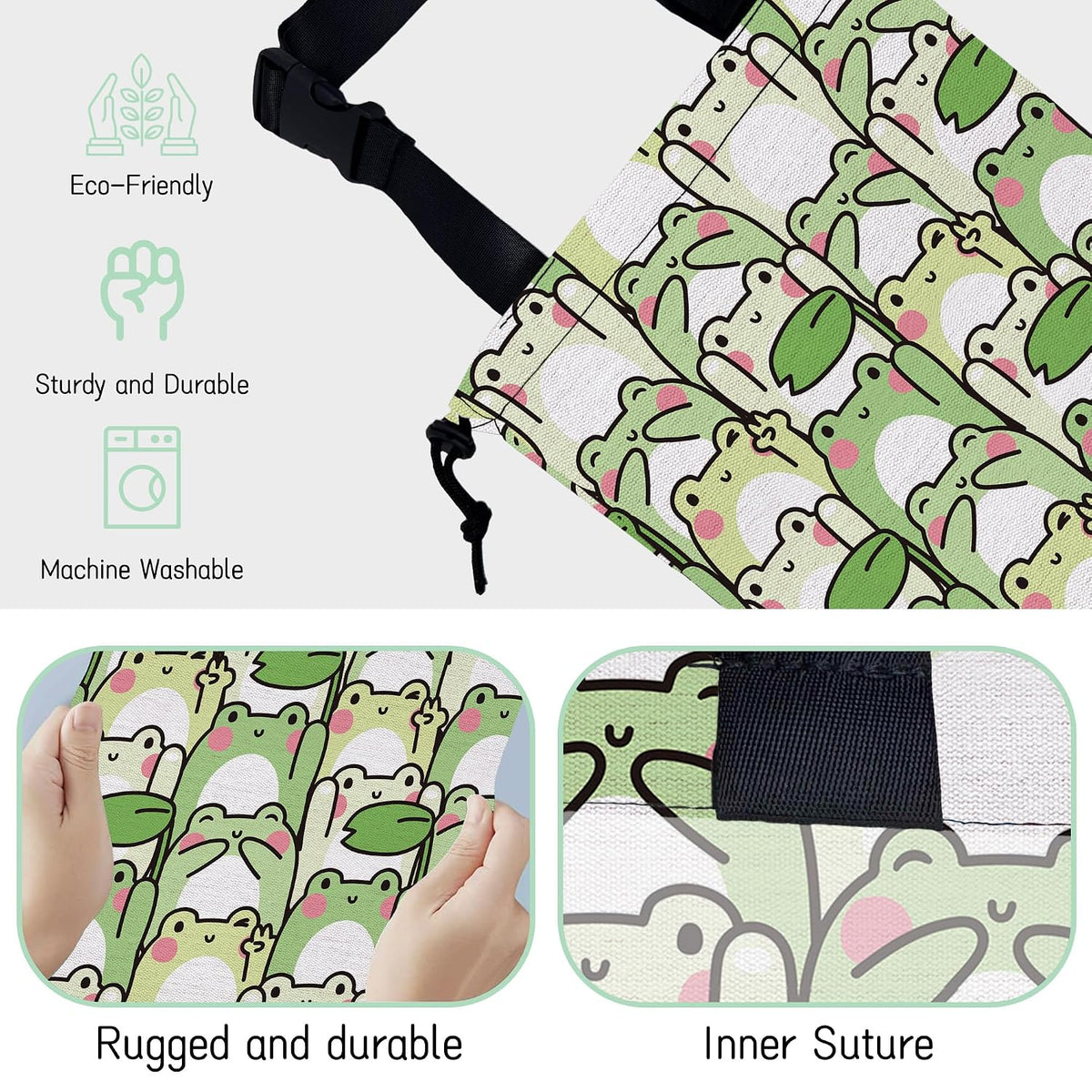 Cute Frog Car Garbage Bag,Waterproof Small Car Trash Bag Hanging Back of Seat,Drawstring Hanging Car Trash Bag with Adjustable Buckle for Car Accessories