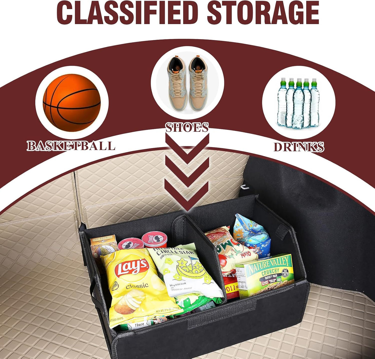 car organizers and storage for SUV,trunk organizer for sedan, leather foldable sleek box with lid,collapsible cargo bins, tool accessories containers,Collapsible Suede velvet (18 inch Covered)