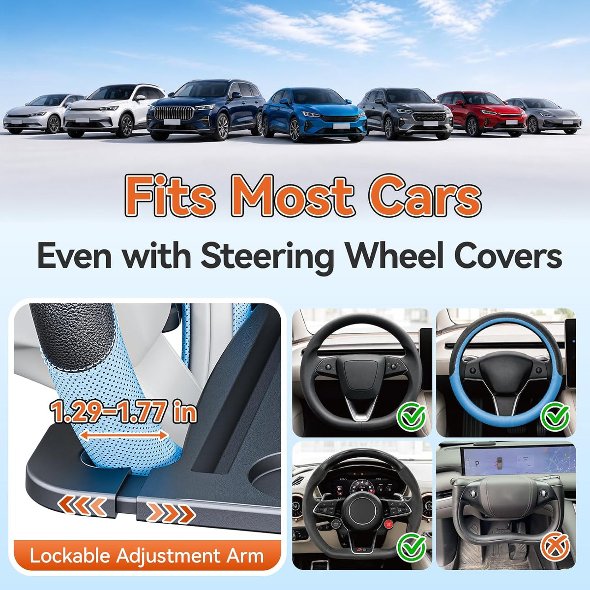 2-in-1 Steering Wheel Tray and Car Seat Gap Organizer for Drivers, Adjustable Food Tray and Laptop Desk Table for Eating, Working, Writing, Road Trips, Fits Most Cars, SUVs and Minivans