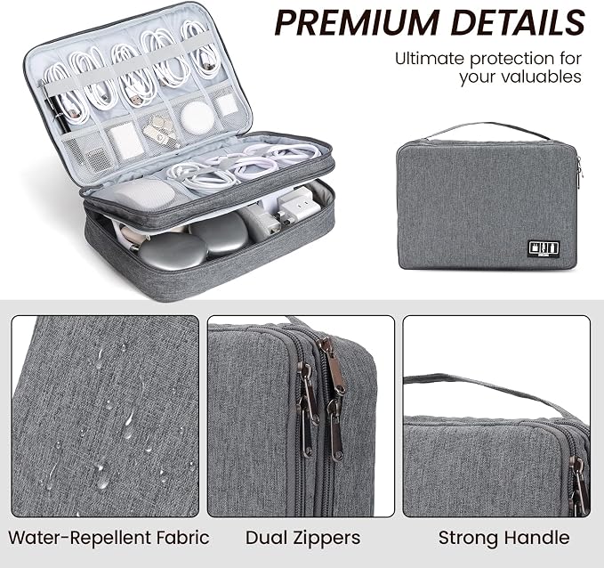 Large Electronic Organizer Travel Case, Double Layer Tech Accessories Bag