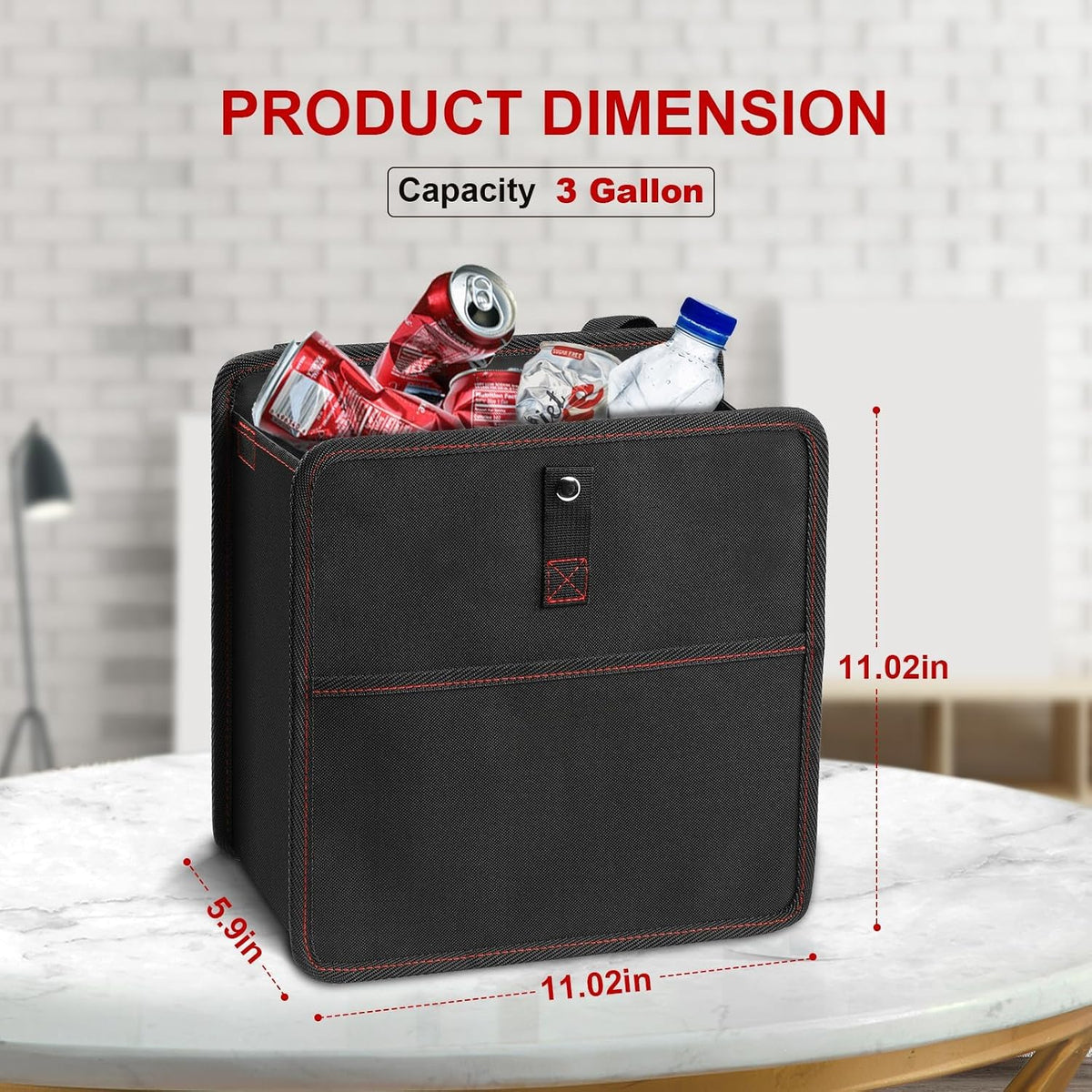 Simple Deluxe 2 Pack Car Trash Can, Leak-Proof Car Garbage Can with Storage Pockets, Collapsible, Portable and Waterproof, 3 Gallon, Black
