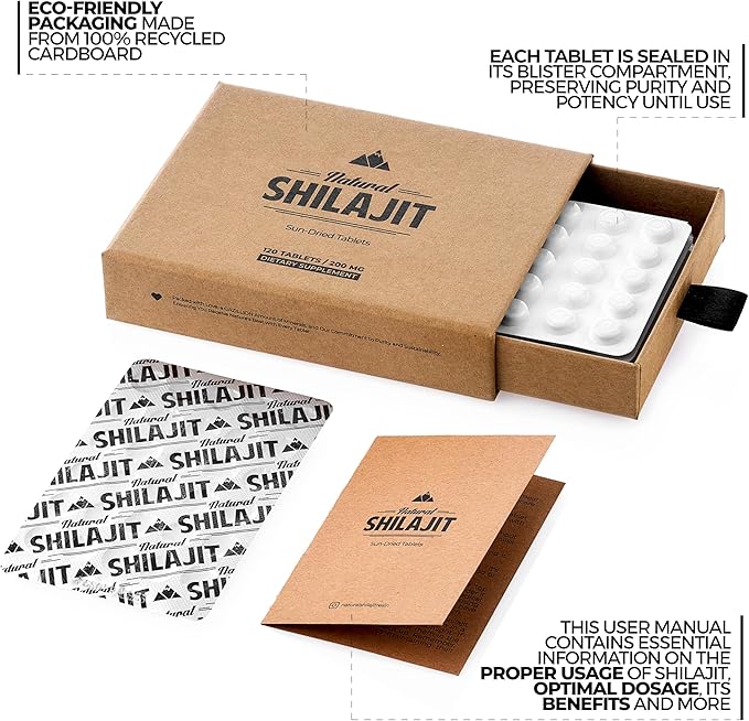 Natural Shilajit Tablets - 120 Count, Sun Dried 100% Pure Shilajit for Men & Women with Fulvic Acid & Natural Shilajit Resin - Shilajit for Men & Women with Fulvic Acid & Trace Minerals
