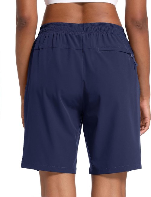 MAGCOMSEN Women's Hiking Shorts - Lightweight Quick-Dry, Water-Resistant with 3 Zipper Pockets - 8" Length