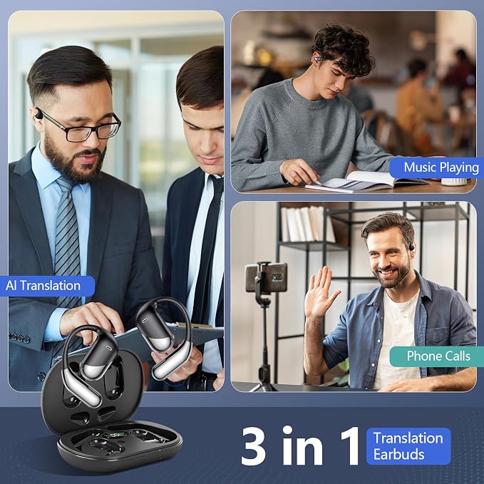 AI Open Ear Headphones Translation Earbuds, Real-Time 2-Way Language Translator