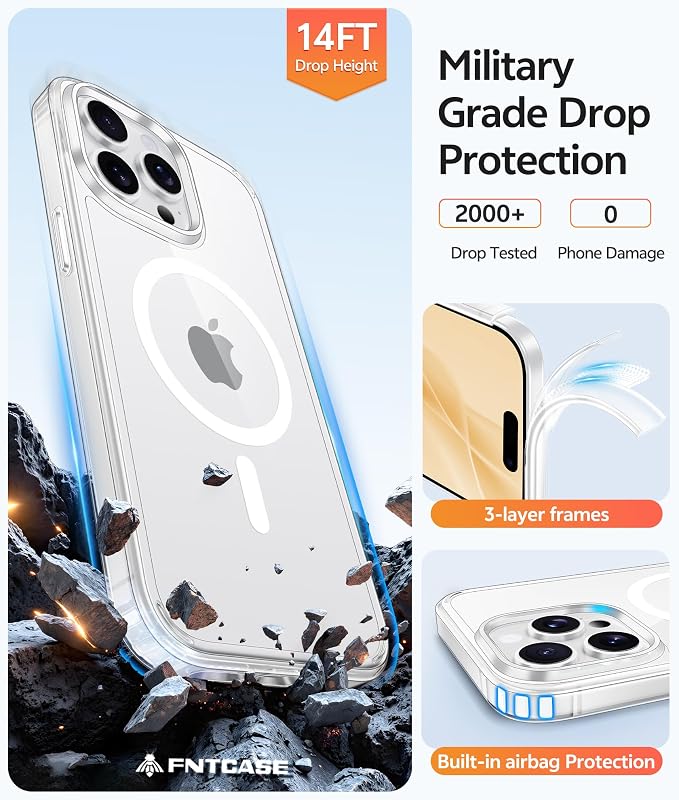 FNTCASE for iPhone 15 Pro Case: Anti Yellowing Transparent Clear Magnetic Phone