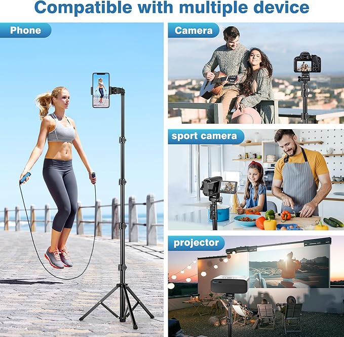 70" Phone Tripod with Remote & Holder, Portable Cell Phone Stand, Selfie Stick