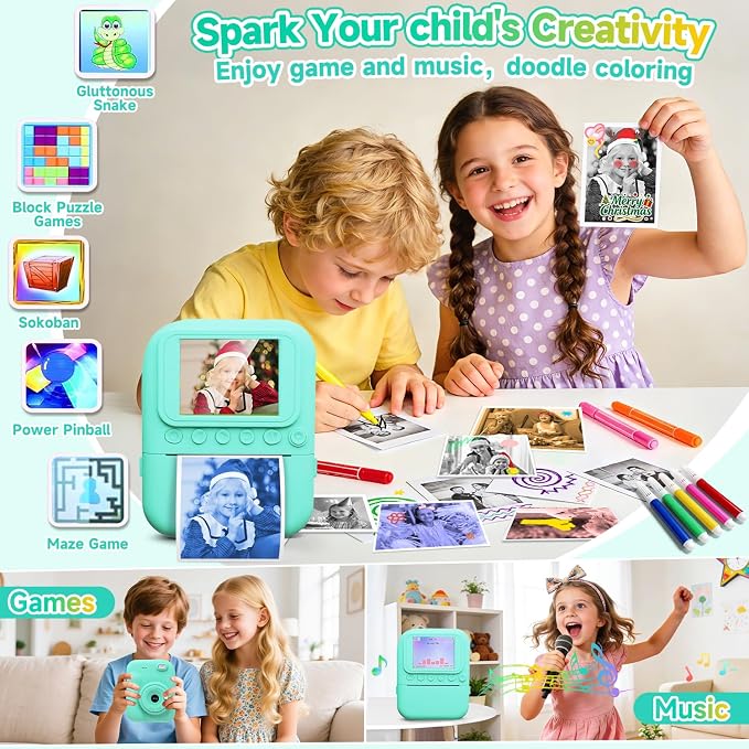 Kids Camera Instant Print, 1080P Digital Instant Print Cameras