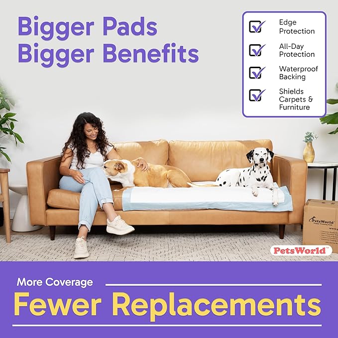PetsWorld Enormous Dog Pee Pads 37"x54" 200 Count – XXXL Pet Pee Pads for Giant Dogs & Pets, Heavy Duty Leak-Proof Dog Training Pads, Super Absorbent Quick-Dry Potty Pads with Adhesive Tabs