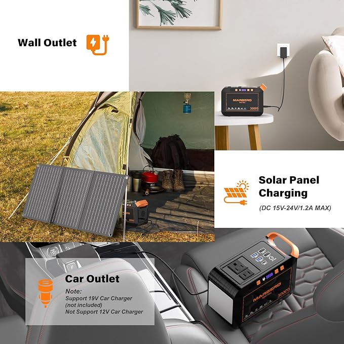 MARBERO Solar Generator 111Wh Portable Power Station with Solar Panel 30W Included Power Bank with AC Outlet 120W Surge for Home Outages Camping Outdoor Adventure Emergency