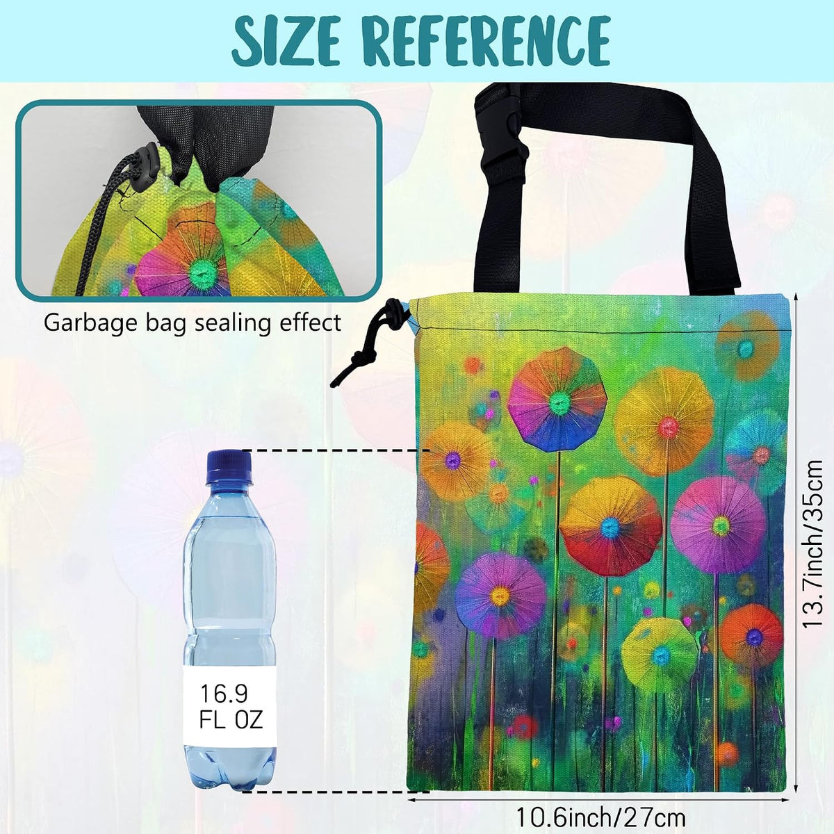 Car Garbage Bag Abstract Colorful Flowers Hanging Canvas Car Trash Bag Drawstring Car Back Seat Organizer for Car Back Front Seat Console with Adjustable Buckle