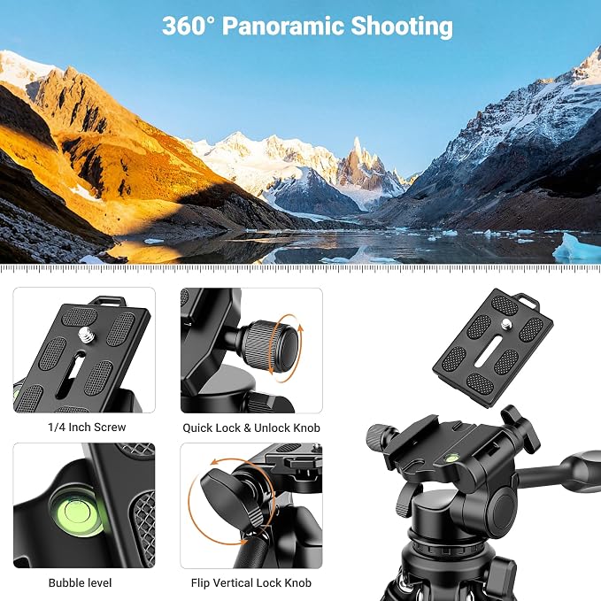 Joilcan 66" Travel Tripod for Camera, Aluminum Compact Tripod