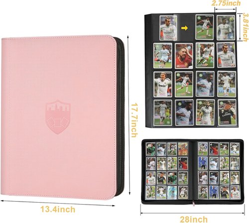 GERMUN Trading Card Binder - 16 Pocket Premium Card Holder for 1000+ Cards | Double-Sided Album (Pink)