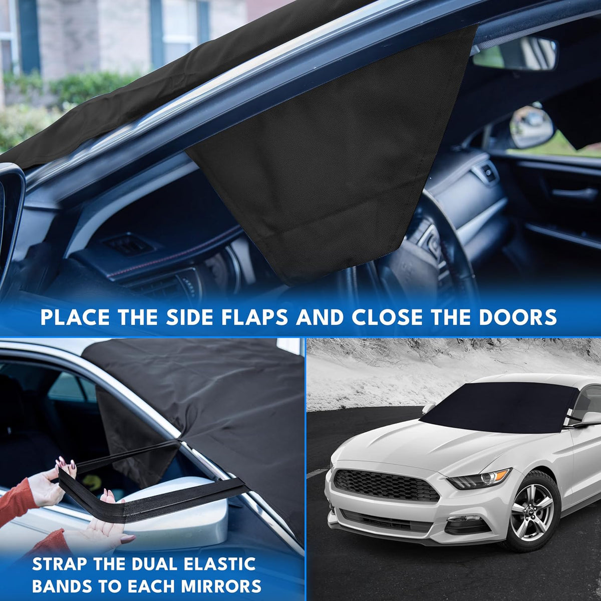 Autovir Windshield Cover for Ice and Snow | Oxford Fabric Windshield Cover for SUV, Sedan, Coupe & Hatchback | Protection from Snow, Ice & Frost | Winter Car Accessories