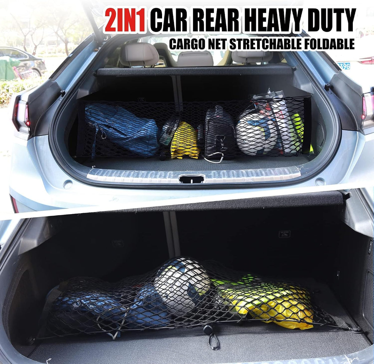 AWELCRAFT Car Rear Cargo Net – Adjustable Elastic Trunk Storage Organizer