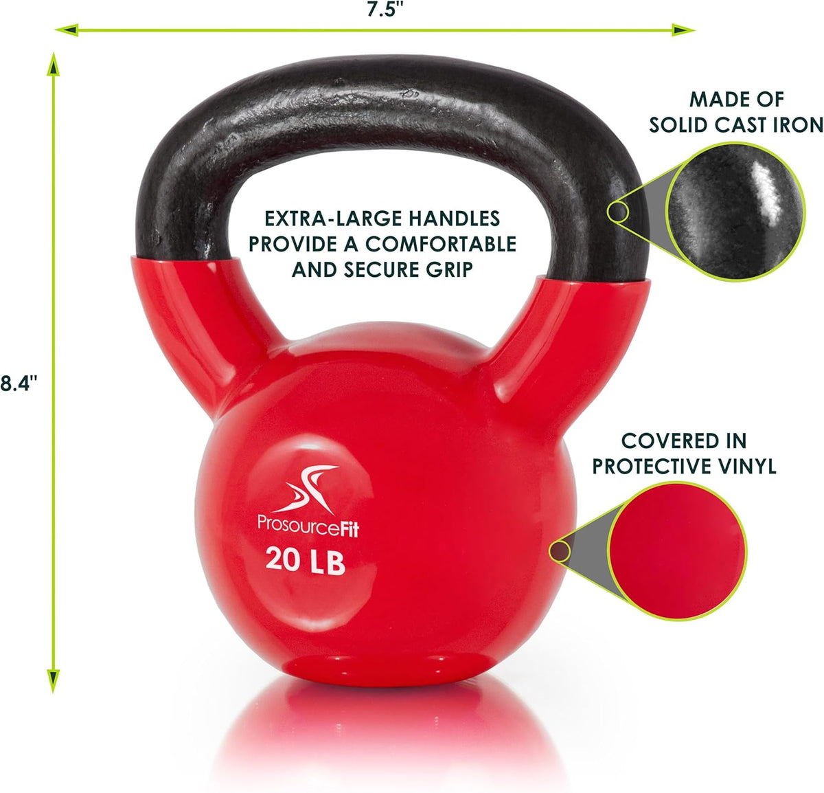 ProsourceFit Kettlebells - Vinyl Coated Cast Iron for Full Body Fitness Workouts | Durable & Versatile