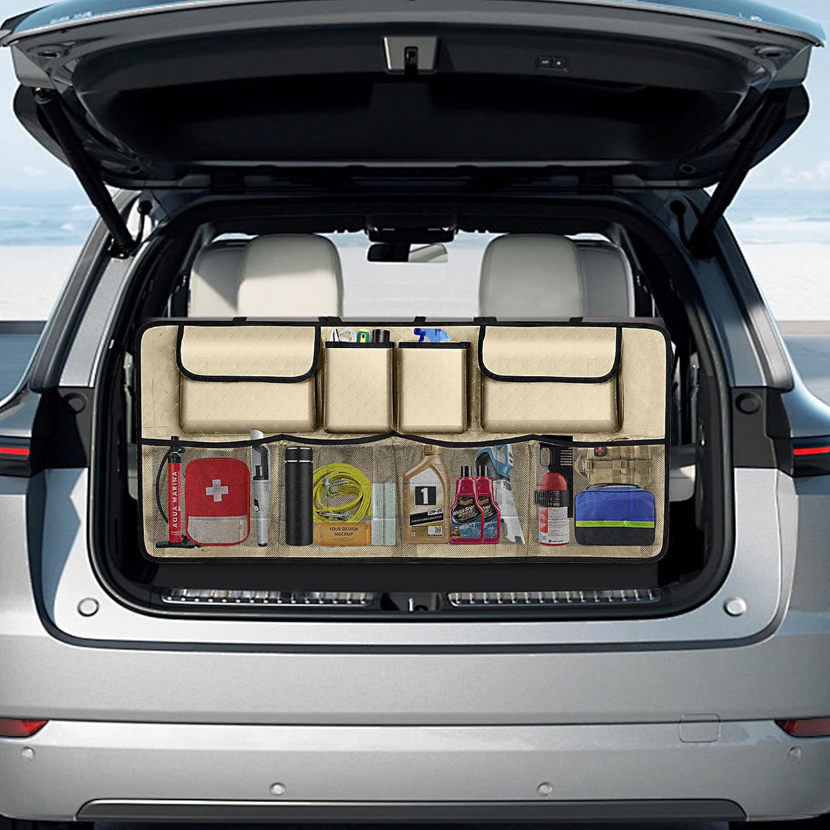 Car Trunk Organizer and Storage, Large Capacity Backseat Hanging Storage Accessories, Backseat Car Organizer for SUV/MPV/Truck (Champagne)