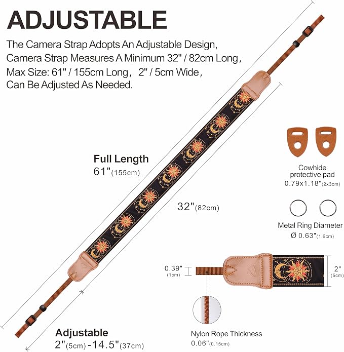 Padwa Lifestyle Helios Moon God Camera Strap -2" Double Layer Cowhide Ends