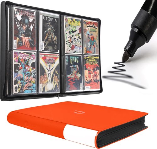 D DACCKIT Premium Comic Binder - Holds 96 Comic Books with Sleeves | Brilliant Orange Storage Solution