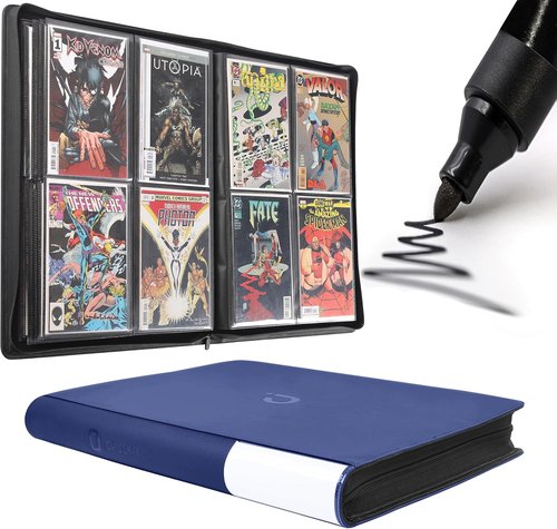 D DACCKIT Premium Comic Binder - Holds 96 Comic Books with Sleeves | Classic Navy Blue Storage Solution