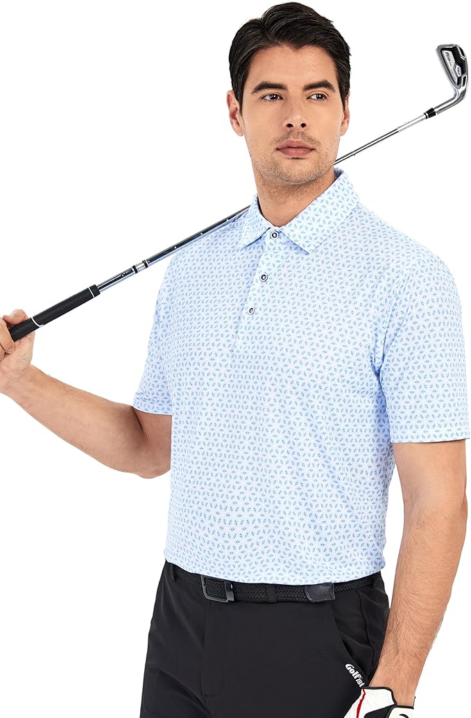 Esabel.C Golf Shirts for Men Dry Fit Performance Short Sleeve Print Moisture Wicking Collared Shirt