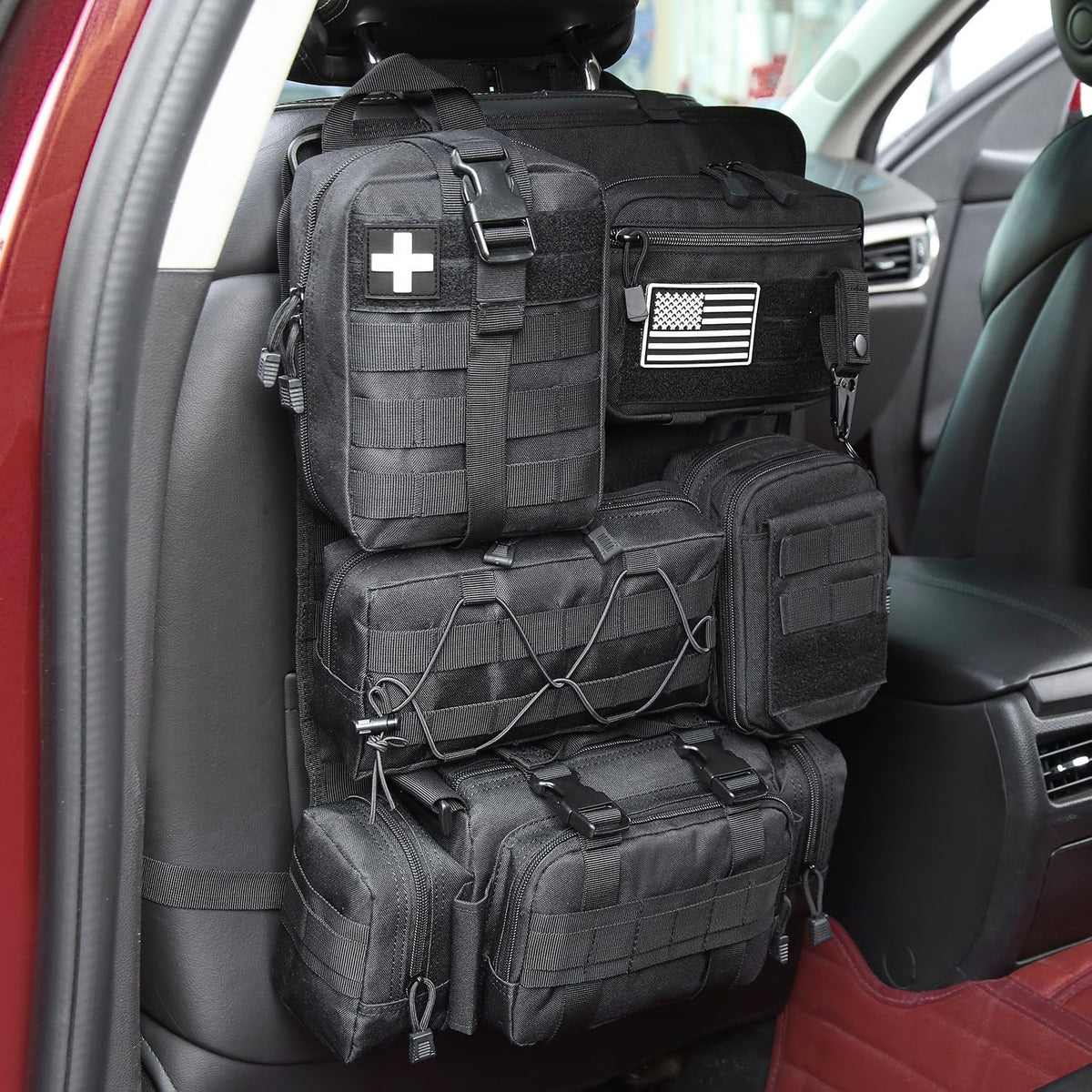 Tactical Car Seat Back Organizer, 2025 Upgrade Tactical Vehicle Panel Organizer with 5 Detachable Molle Pouch for Car Truck Ford Jeep Vehicle