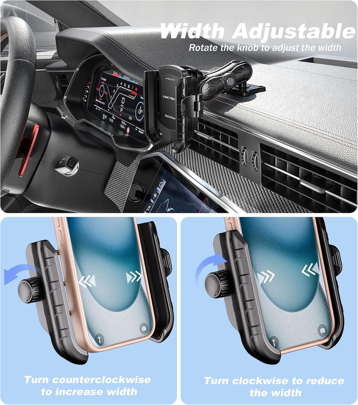 LOKTENWO Phone Mount Holder for Car, Truck, Boat, Quick Lock Shockproof