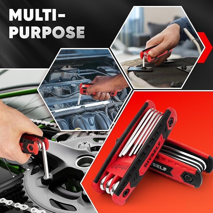 DIYSELF 2 Pack Allen Wrenches Sets 17-Piece Allen Key Set for Bike Archery Home Repair, Metric & SAE, Folding Hex Key Set for Door, Garbage Disposal, Allen Key Tool for Electricians Men Dad Husband
