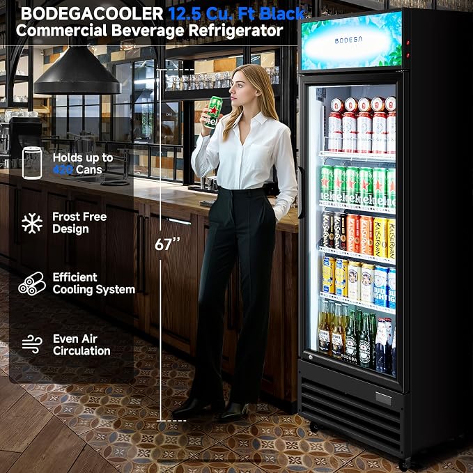 BODEGACOOLER Beverage Refrigerator, 12.5 Cu.Ft. Commercial Glass Door Fridge – Holds 420 Cans, Perfect for Game Day Watch Party & Summer BBQ, Drink Cooler for Home Bar, Patio, Garage, Man Cave