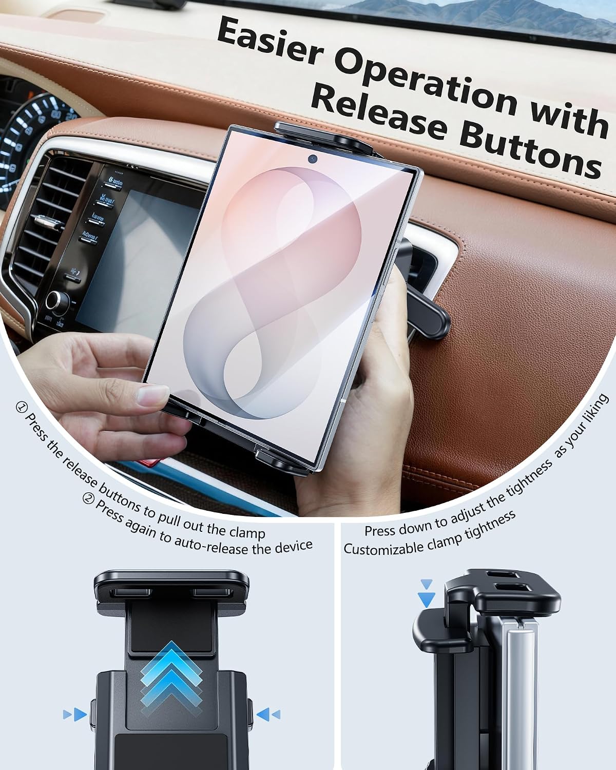 Z Fold 8 7 Car Mount Holder, Car Vent Phone Mount for Z Fold Tablet iPhone