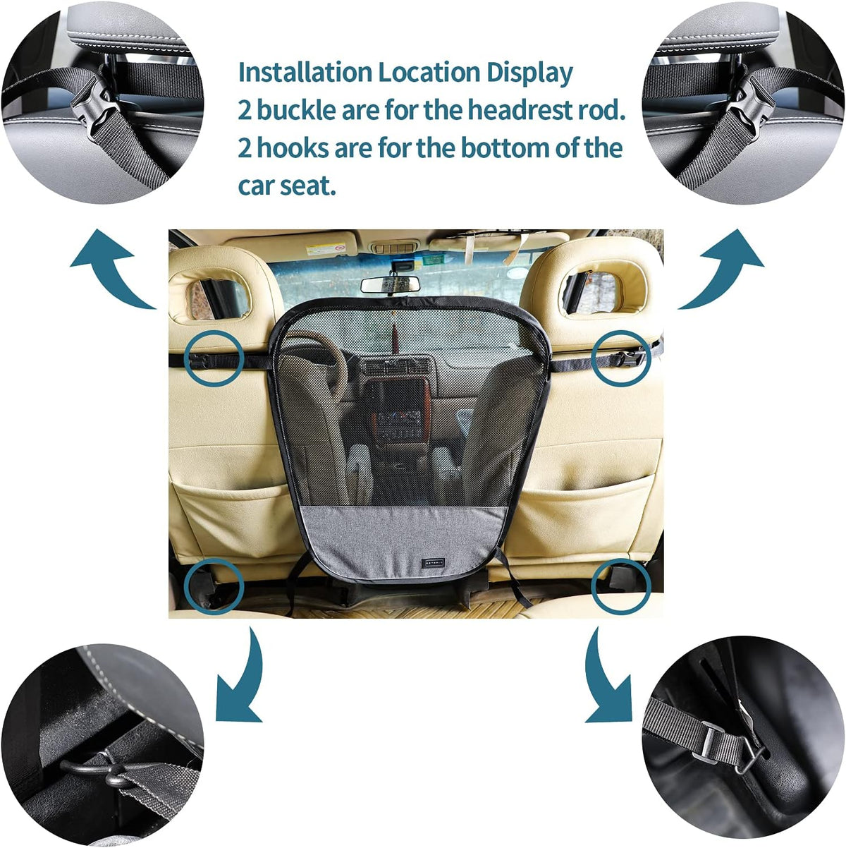 Petsfit Dog Car Barrier Vehicle Pet Barrier Backseat Mesh Dog Car Divider Net with Adjusting Rope and Hook Suitable for SUV Pickup and Small Cars