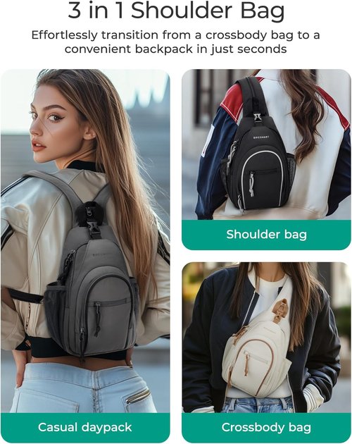 BAGSMART Small Crossbody Sling Bag - Anti-Theft Shoulder Backpack for Men & Women | Compact Daypack