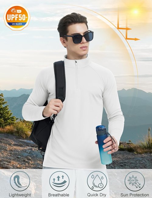 KEFITEVD Men's Sun Protection Shirt - UPF 50+ Long Sleeve 1/4 Zip Quick Dry UV Fishing T-Shirt