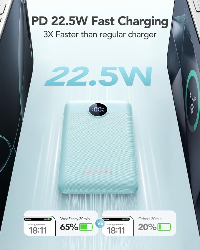 Mini Portable Charger with Built-in Cables 20W Fast Charging Power Bank USB-C Small Battery Pack 10000mAh Travel Essential Slim Battery for iPhone 17/16/15/14, Samsung 25/24, and More