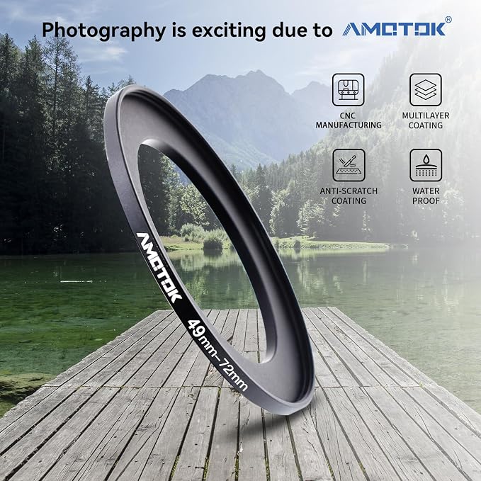 49mm Lens to 72mm Camera Lens Adapter, 49mm to 72mm Filter Step-Up Adapter Ring