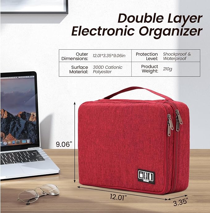 Large Electronic Organizer Travel Case, Double Layer Tech Accessories Bag