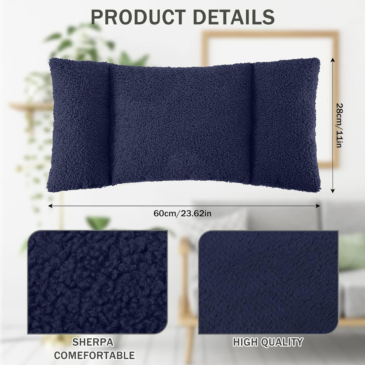 Queekay Fleece Lumbar Support Pillow 3 Section Back Pillow Office Chair for Back Support Comfortable Lumbar Cushion for Car Seat Pain Relief Sofa Rest(Deep Blue)