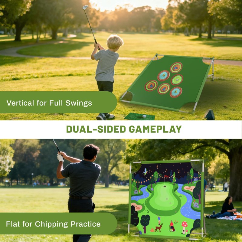 Owine Golf Chipping Game with Hitting Mat, Double Sided Golf Game Mat Set with 20 Sticky Balls & More Accessories Kits Portable Golfs Training for Indoor and Outdoor, Friends, Family Great Gifts