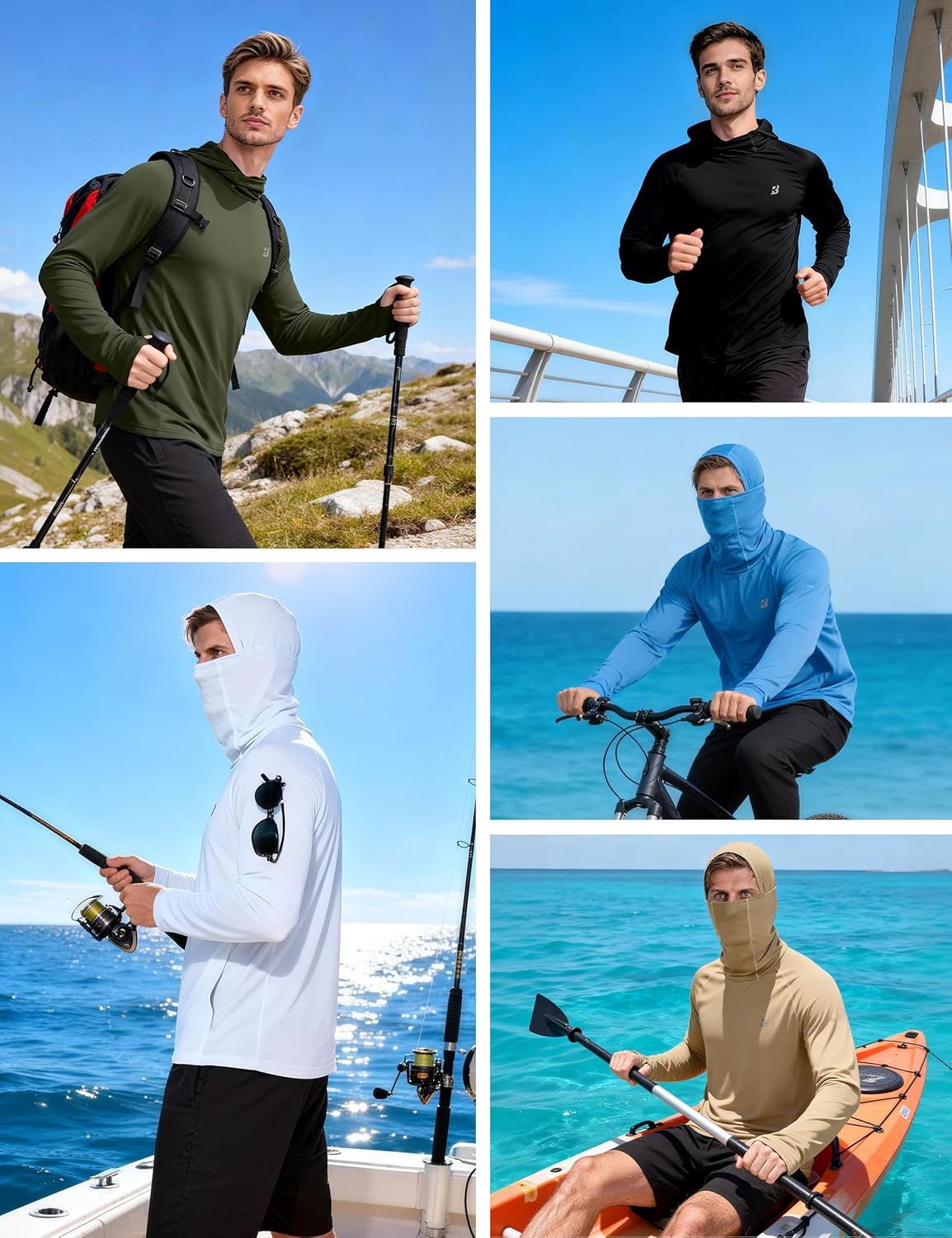 Roadbox UPF 50+ Sun Protection Hoodie - Lightweight Long Sleeve Fishing Shirt with Mask for Hiking & Running