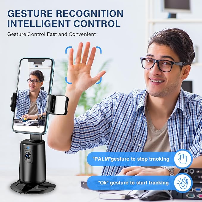 360° Auto Face Tracking Tripod for Phones, Gesture Control & Remote, Smart