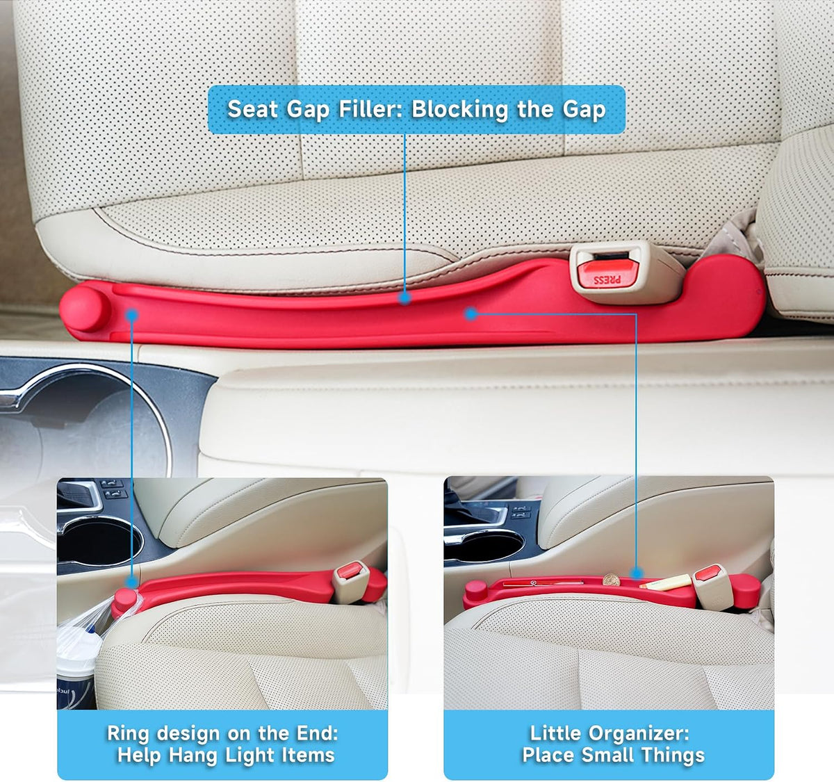 Givifive Car Seat Gap Filler Organizer 2Pack Soft Foam 3IN1 Multifunctional