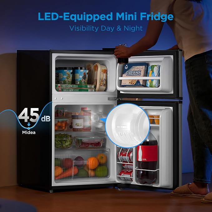 Midea 3.1 Cu.ft Mini Fridge with Freezer, Energy Star Certified, for Dorm