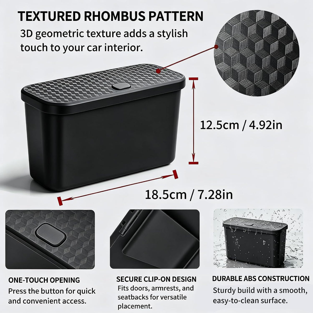 Mini Car Trash Can with Lid,Black ABS Hanging Bin for Door and Seat Back
