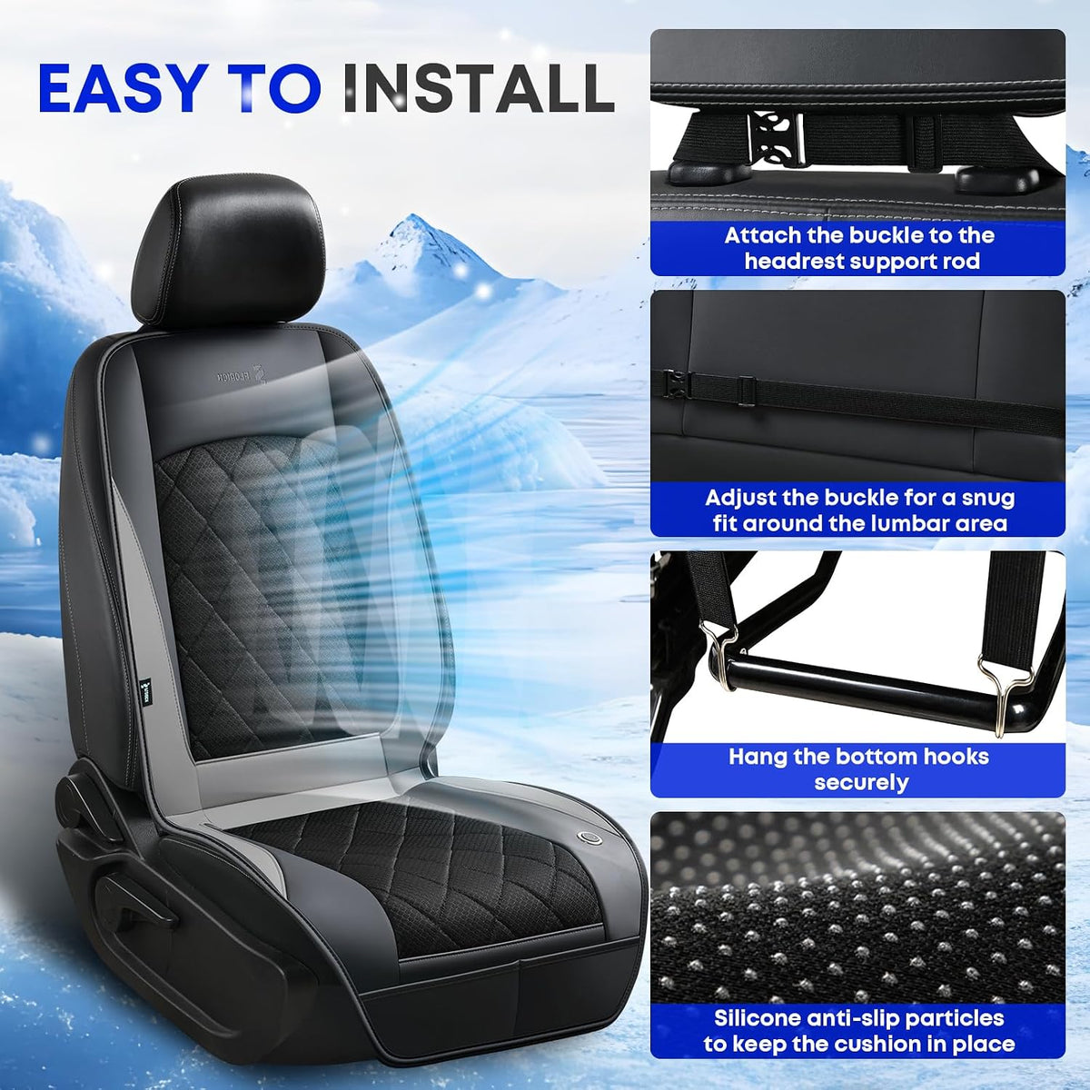 [2026 Upgrade] Cooling Car Seat Cover Ventilated Seat Cushion Summer Driving 12V-24V Ventilated Car Seat Cushion with 2 Powerful Turbo Fans with 3-Speed Adjustable Universal Fit Most Car-Slight Grey