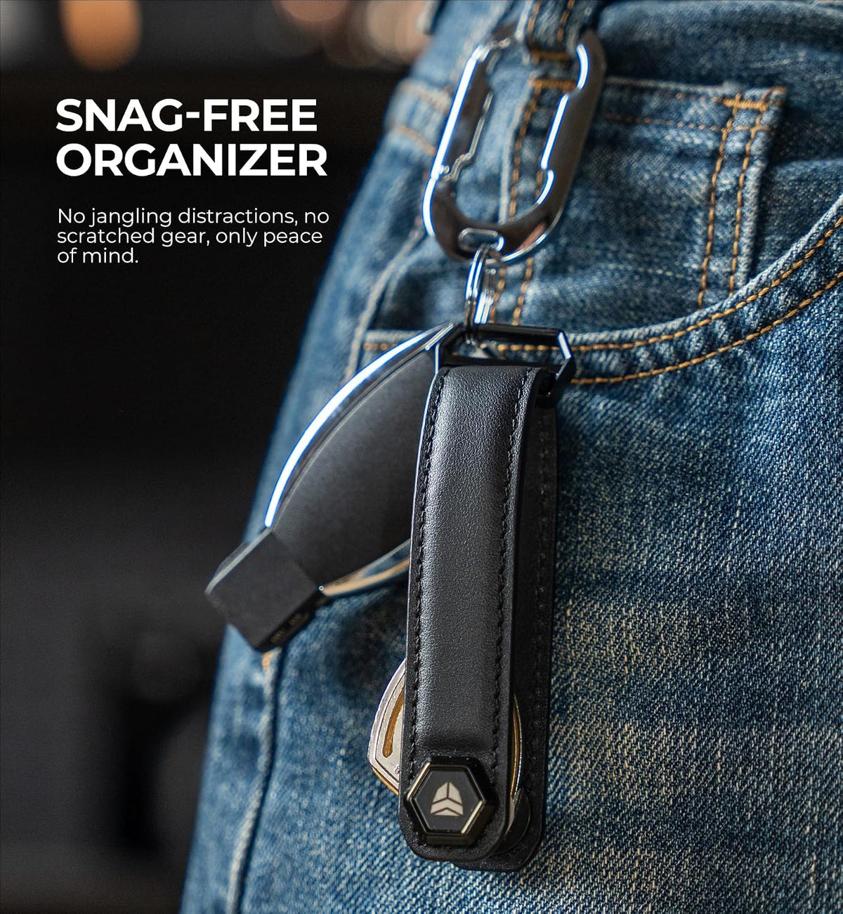 Dexnor Key Organizer, Adventure-proof Leather Key Holder Snag-free Keychain Keyring up to 6 Keys