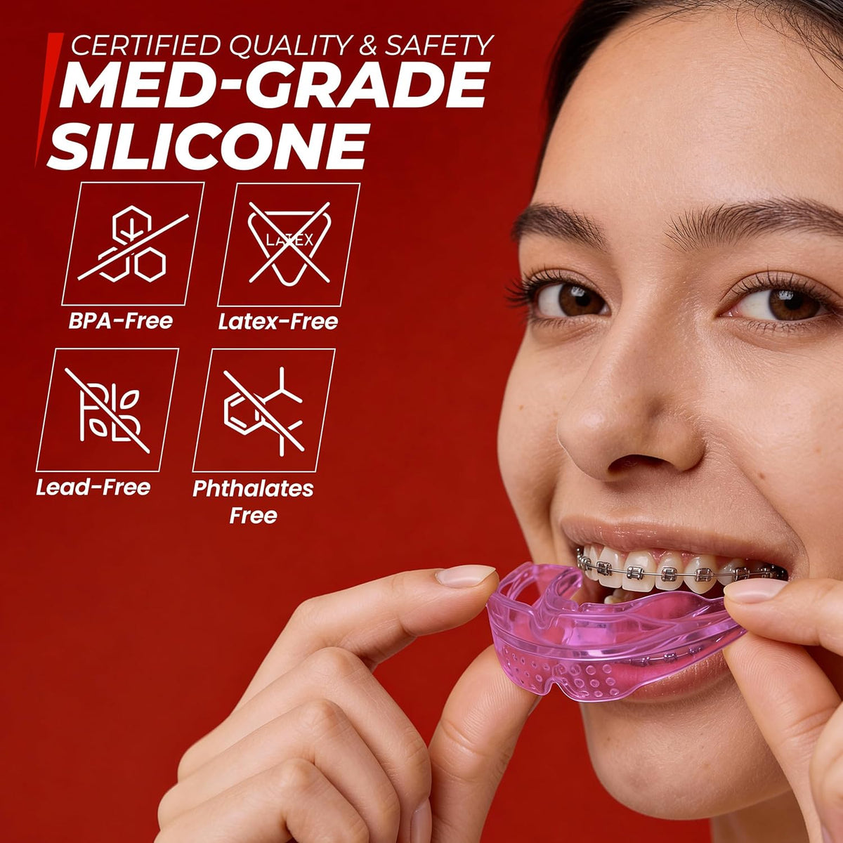 Skiennix Mouth Guard - Premium Silicone Teeth Protection for Sports | Youth & Teens (Pink, Braces-Friendly)