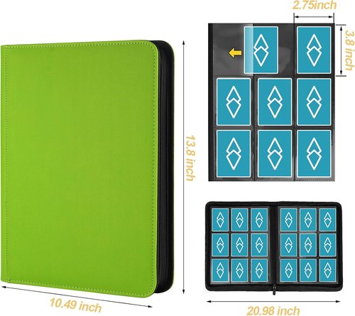 GERMUN Trading Card Binder - 9 Pocket Premium Card Holder for 360 Cards | Double-Sided Album (Grass Green)