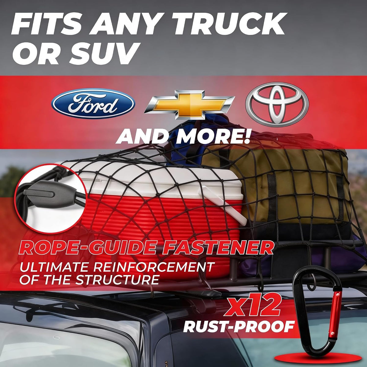 Truck Bed Cargo Net 4' x 6' Stretches to 8' x 12' Heavy Duty
