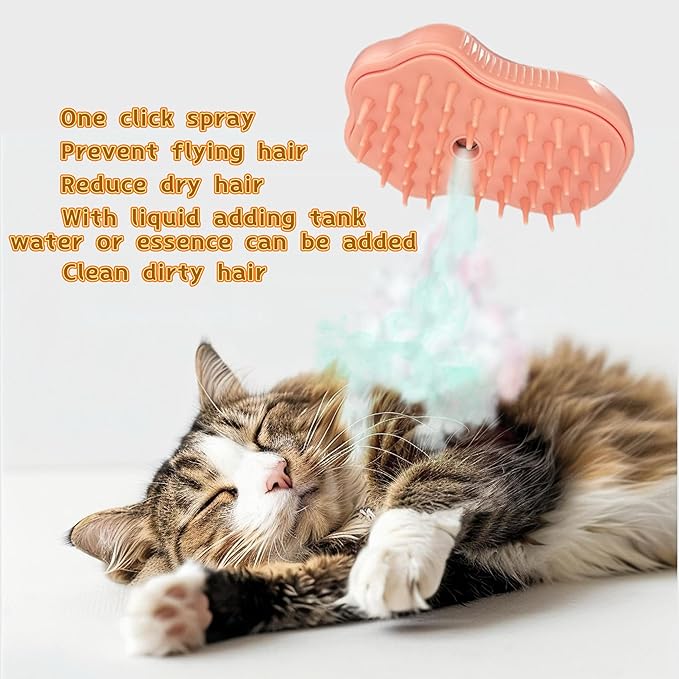 Cat Steam Brush,3 In1 Spray Cat&Dog for Hair Shedding and Cleaning,Silicone Spa Massage Pet Steamer Brushes with Misting Bathing&Dry Cleaning,Pet Grooming Steam Comb