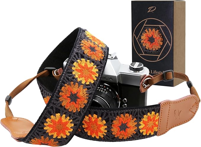 Padwa Lifestyle Hollow Crochet Orange Daisy Camera Strap
